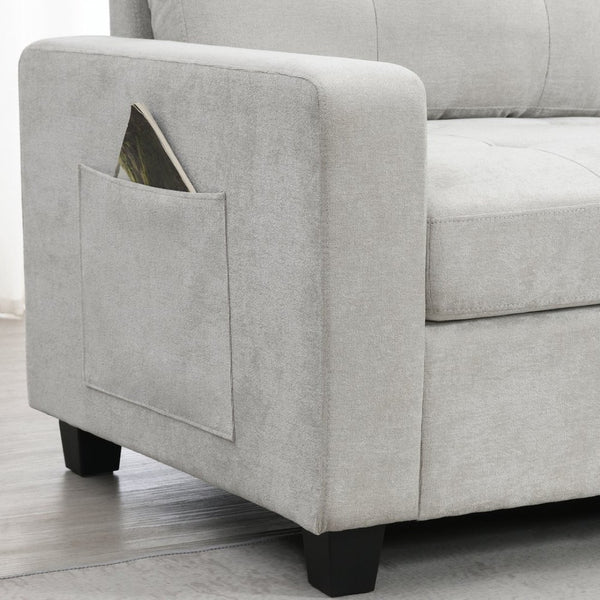 English Elm [new U-shaped Chenille Sectional Six Seat Tufted Couch with Usb Charging Storage Light Gray N723S1191K