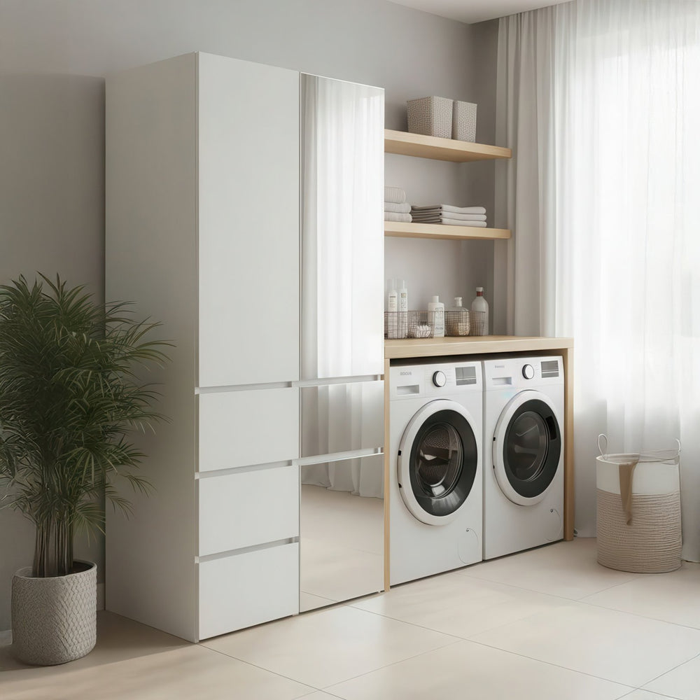 English Elm Elise Modular Wood Closet System with Mirror — White Melamine Durable Design, Ample Storage, Easy Assembly B040S00120