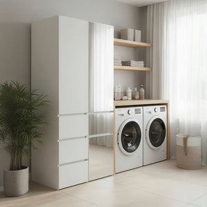 English Elm Elise Modular Wood Closet System with Mirror — White Melamine Durable Design, Ample Storage, Easy Assembly B040S00120