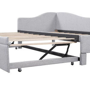 English Elm Twin Upholstered L-Shaped Daybed with Pop-Up Trundle, Space-Saving Guest Bed with Slats Kit and 400lb Capacity Gray SF000193AAE