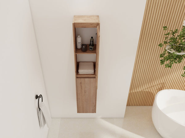 English Elm 12" Bathroom Side Cabinet - Modern Wall-Mounted Design With Soft-Close Doors & Space-Saving Style W999S00340