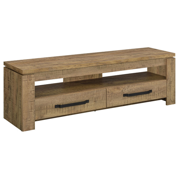 English Elm Tesoro Mango 2-Drawers TV Stand with Open Shelf, Rustic Engineered Wood, Black Pulls, Cord Management B062P376001