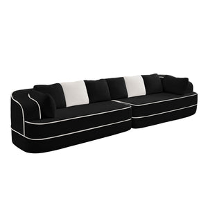 English Elm 135" Plush Teddy Fabric 4-Seat Modular Sofa No Assembly Cloudlike 32D High‑Resilience Comfort Lounge Black W714S01427