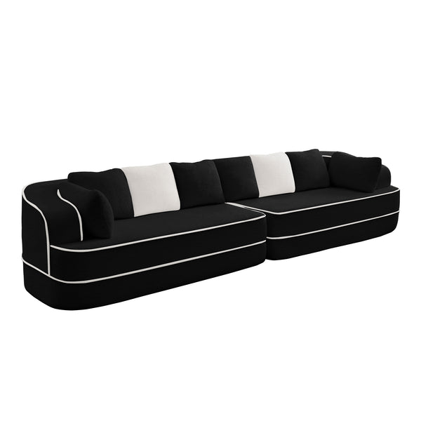 English Elm 135" Plush Teddy Fabric 4-Seat Modular Sofa No Assembly Cloudlike 32D High‑Resilience Comfort Lounge Black W714S01427