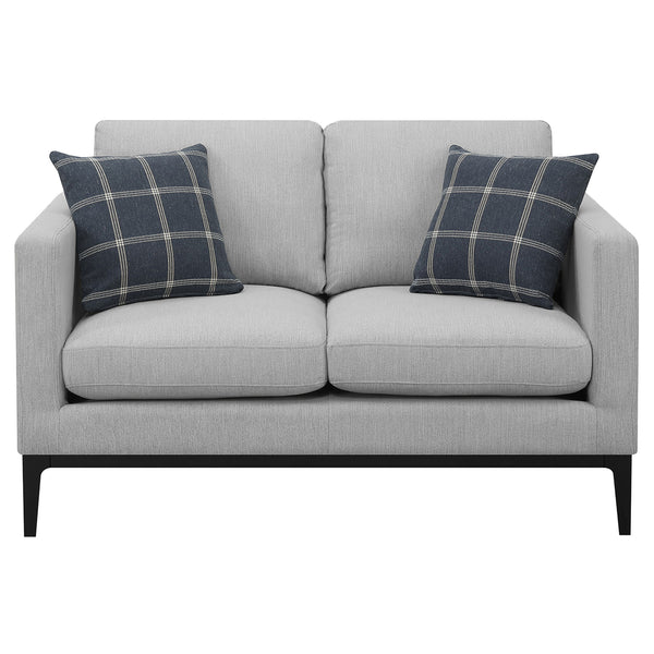 English Elm Montauk Contemporary Light Grey Sofa & Loveseat Set with Black Exposed Frame, Plush Track Arms Comfort B062S01160