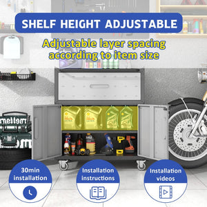 English Elm Sturdy Rolling Steel Garage Cabinet with Locking Doors One Drawer and Caster Wheels T2398P222833