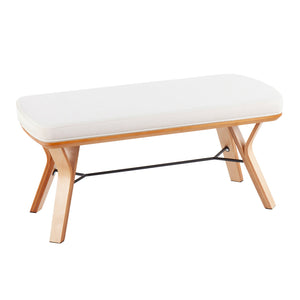 English Elm Folia Mid-Century Modern Bench with Plush Upholstered Seat and Tapered Wood Legs, 44" L Cream B202S01150
