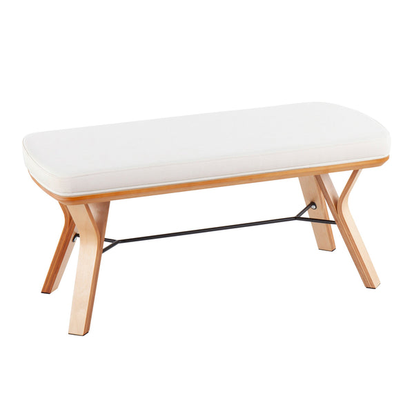 English Elm Folia Mid-Century Modern Bench with Plush Upholstered Seat and Tapered Wood Legs, 44" L Cream B202S01150