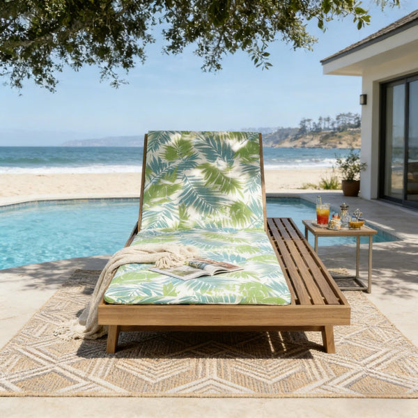 English Elm Lounge Chaise Outdoor Acacia Wood Slatted Frame with Water Resistant Cushion Resort Style Green Leaf,Light Brown N770P442L18L