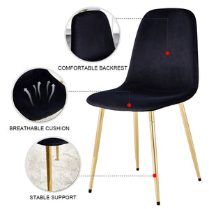 English Elm A set of 6 dining chairs Black velvet with gold legs, modern medieval spoon‑shaped cushioned side seats, easy assemble W1512P406621