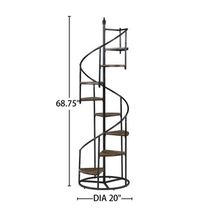 English Elm 69-inch Spiral 8-Shelf Bookcase, Rustic Black Metal Frame with Warm Wood Triangular Shelves, Industrial Accent Piece B016P381094