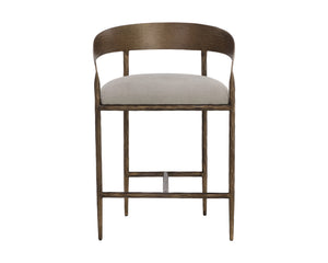 Sunpan Zanatta Stylish Barstool with Antique Brass Frame and Unique Hammered Metal Detailing for Any Space Zenith Taupe Grey