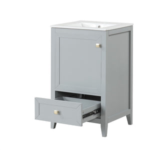 English Elm 20" Compact Bathroom Vanity Grey Mdf Cabinet Ceramic Sink Soft Close Storage N725P351851E
