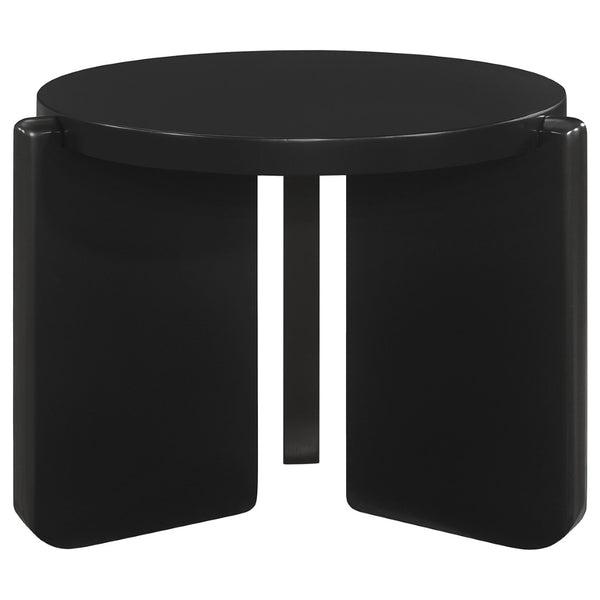 English Elm Lansing Round Rubberwood Coffee and Side Table Set with Sculptural Matte Black Legs B062S01467