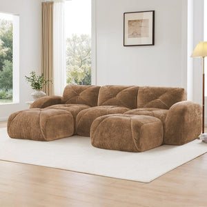 English Elm U-shaped Modular Cloud Sofa Tufted Velvet High Density Foam for Home Theater Lounge W714S01599