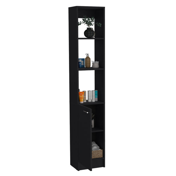 English Elm Parks Linen Bathroom Storage Cabinet Tall 70.8" High Black Engineered Wood with 6 Shelves, Adjustable B200P188843