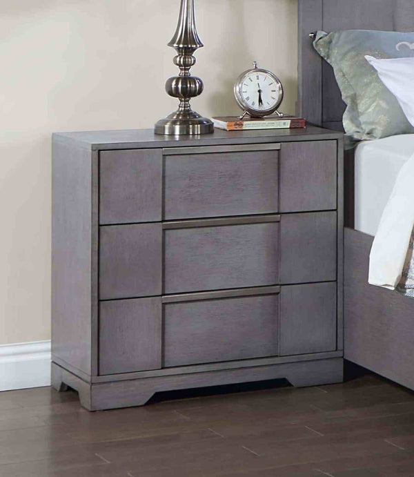 English Elm Contemporary Gray Nightstand with Dovetail Drawers Nickel Pulls and Felt Lined Storage B2741P436975