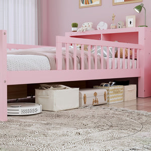 English Elm Twin Size Bed With Pink Finish, Headboard Storage, Under-Bed Drawers & Guardrails For Kids' Safety N733P272374H-GIGA