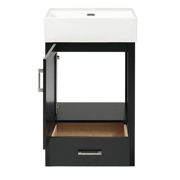 English Elm 20.28'' 20.28" Modern Bathroom Vanity with Ceramic Sink, Solid Wood Frame, Soft-Close Drawer & Cabinet - Space-Saving Design Black N729P277755B
