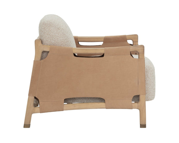 Sunpan CALLOWAY Lounge Chair - Modern Light Oak Frame with Plush Oatmeal Cushions & Nubuck Tan Leather Straps 112247