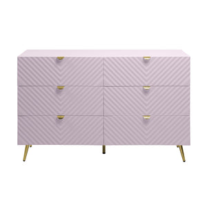 English Elm Gaines High Gloss Chest with Wave Pattern Design, Metal Legs, 5 Drawers, Durable Composite MDF Storage Light Pink 27 L x 19 W x 5 H B2726S00506