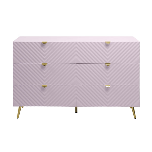 English Elm Gaines High Gloss Chest with Wave Pattern Design, Metal Legs, 5 Drawers, Durable Composite MDF Storage Light Pink 27 L x 19 W x 5 H B2726S00506