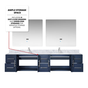 English Elm Navy Double Bath Vanity 84" W x 22" D with Carrara Marble Top, Chrome Faucet & 36" LED Mirrors Durable Finish B2731S01052