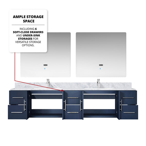 English Elm Navy Double Bath Vanity 84" W x 22" D with Carrara Marble Top, Chrome Faucet & 36" LED Mirrors Durable Finish B2731S01052