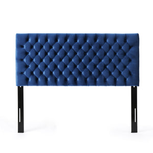 English Elm Christopher Knight Home® - Tufted Upholstered Queen Size Headboard with Button Detail, Adjustable Height, Velvet Finish, Modern Appeal Navy Blue 55444.00NVLTNBLU