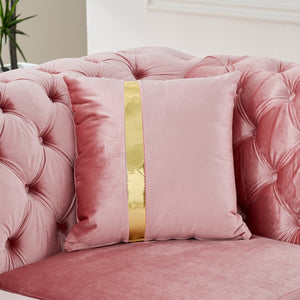 English Elm 106 Inch Velvet Tufted Chesterfield Sectional with Gold Steel Legs for Large Living Rooms Pink W1191S00129