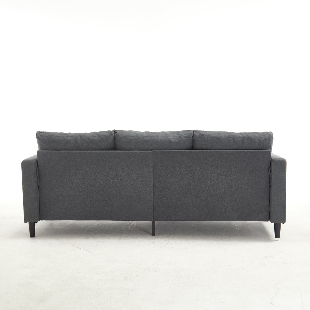 English Elm Small L-Shaped Sofa with Storage Ottoman and Side Pockets, Velvet 3-Seat Space-Saving Couch Dark Gray W2705P255386