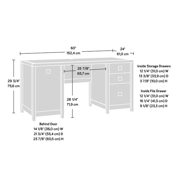 English Elm Computer Desk With Herringbone Top, Brown Finish, Smart Storage & Cable Management For Home Office B356P402724