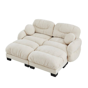 English Elm Teddy Fleece Modular Cloud Sofa with Curved Silhouette Ottomans and Lumbar Pillows Beige W5656S00039