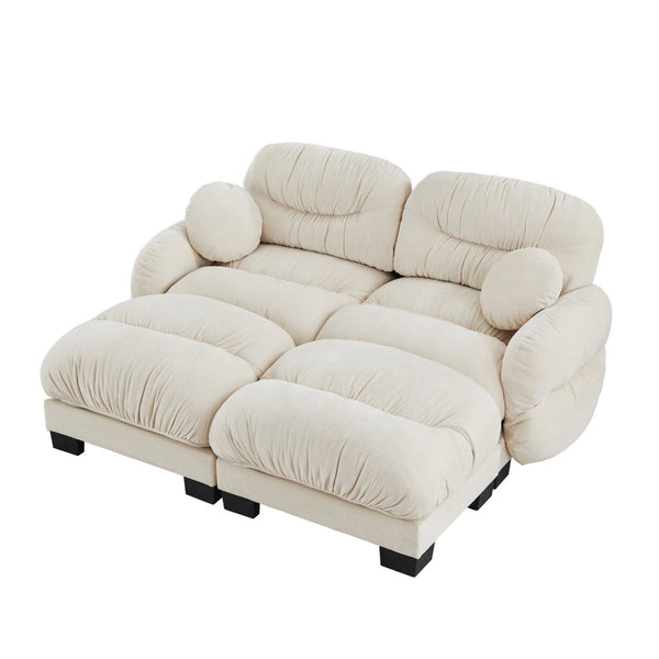 English Elm Teddy Fleece Modular Cloud Sofa with Curved Silhouette Ottomans and Lumbar Pillows Beige W5656S00039