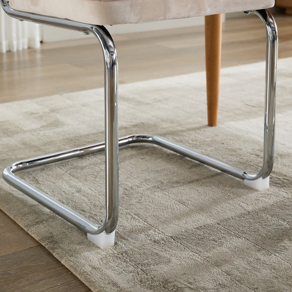 English Elm Mid Velvet Rattan Dining Chair Set of 2 — Breathable Handwoven Back, Plush Velvet, Reinforced Steel Frame Beige W1143P168322