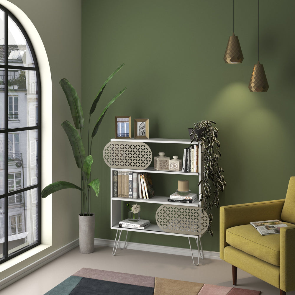 English Elm Illia Modern 3-Tier Bookcase White - Open Wood Frame Shelves with Metal Legs, Compact & Durable B029P330337