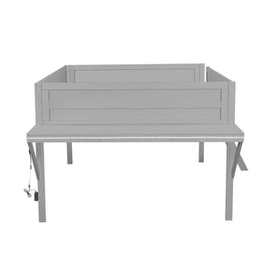 English Elm Wood Full Size Gaming Loft Bed with Desk, LED Lighting, Grey — Sturdy Pine Storage, 400lb Capacity, Space-Saving Design N709P236480E