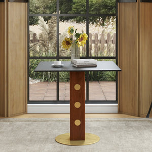 English Elm Modern Square Dining Table - 33.5" Sintered Stone Top With Wood Legs & Gold Base For Small Spaces P1 W1535S00579-GIGA