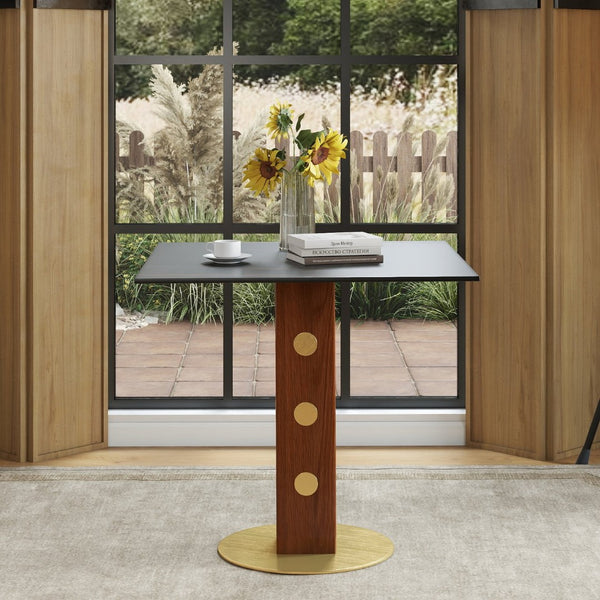 English Elm Modern Square Dining Table - 33.5" Sintered Stone Top With Wood Legs & Gold Base For Small Spaces P1 W1535S00579-GIGA