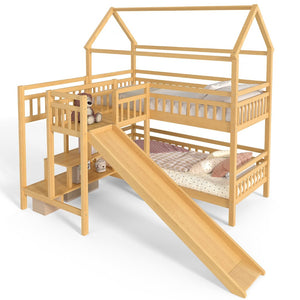 English Elm Full Bunk Bed with Trundle Bookshelf Storage Pine Frame Car Design for Kids W1580S00301