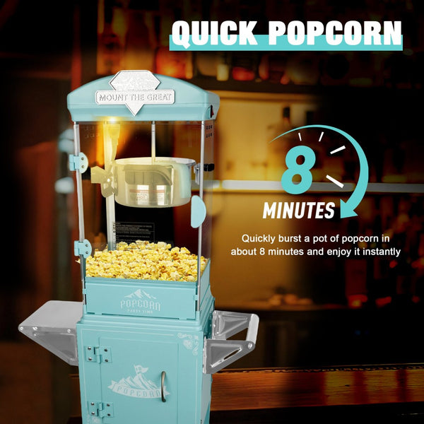 English Elm Popcorn Machine on Wheeled Cart with 10 Oz Kettle for Home Theater Game Room Cyan W2841P342119