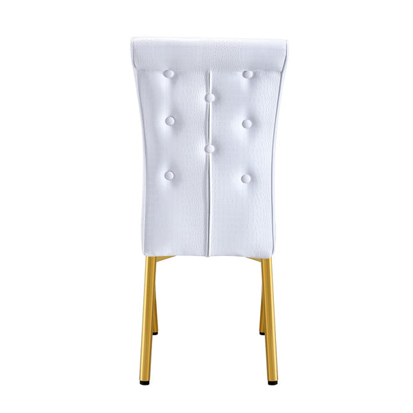 English Elm Set of 4 Glam Faux Leather Dining Chairs with Crystal Buckle and Gold Tone Legs White+Gold W3226P311059