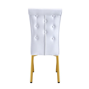 English Elm Set of 4 Glam Faux Leather Dining Chairs with Crystal Buckle and Gold Tone Legs White+Gold W3226P311058