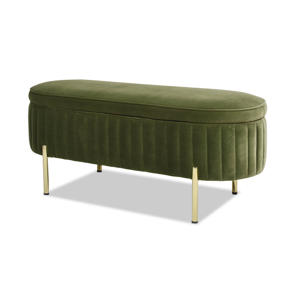 English Elm Jennifer Taylor Home - Chloe Olive Green Storage Bench in Performance Velvet with Flip-Top Compartment and Satin Gold Legs B2719P238527
