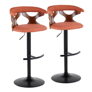 English Elm Gardenia Adjustable Barstools Set Of 2 - Contemporary Black Metal, Walnut Accents & Vibrant Orange Upholstery B202S00856