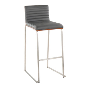 English Elm Mason Mara 30" Barstool Set Of 2 - Contemporary Stainless Steel, Walnut Wood & Grey Faux Leather B202P222252