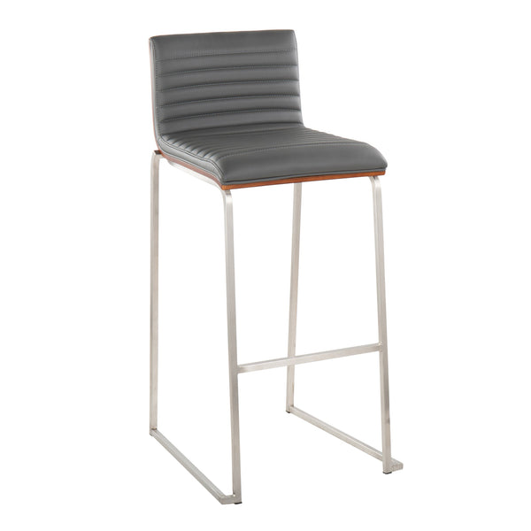 English Elm Mason Mara 30" Barstool Set Of 2 - Contemporary Stainless Steel, Walnut Wood & Grey Faux Leather B202P222252