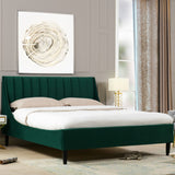 English Elm Aspen Vertical Tufted Modern Headboard Platform Bed Set, Queen, Evergreen Velvet