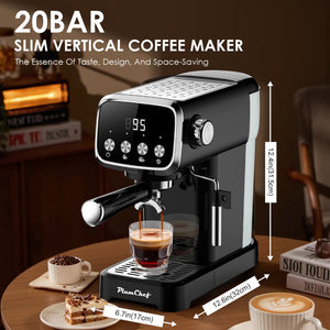 English Elm 20bar Slim Espresso Machine with Steam Wand Cup Warmer and 43oz Detachable Tank W1002P414529