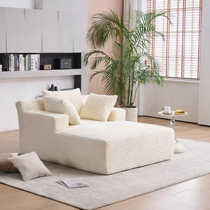 English Elm Oversized Corduroy Chaise Longue Sofa Bed — Modern Deep-Seat Sleeper with Armrests & Pillows for Compact Spaces Beige W1752P264712